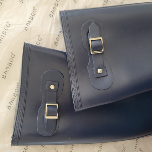 BAMBOO Women's Navy Blue Padinton Knee High Tall Rain Boots NEW NWOT - Picture 8 of 12